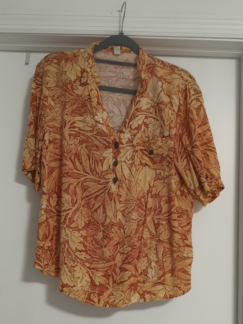 Ruby Rd. Yellow and Rust Floral Button-Front Blouse